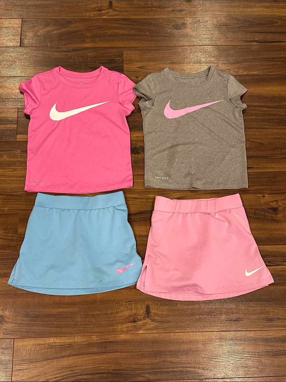 Nike Girls' Skorts and Tees Set - Pink, Light Blue & Gray